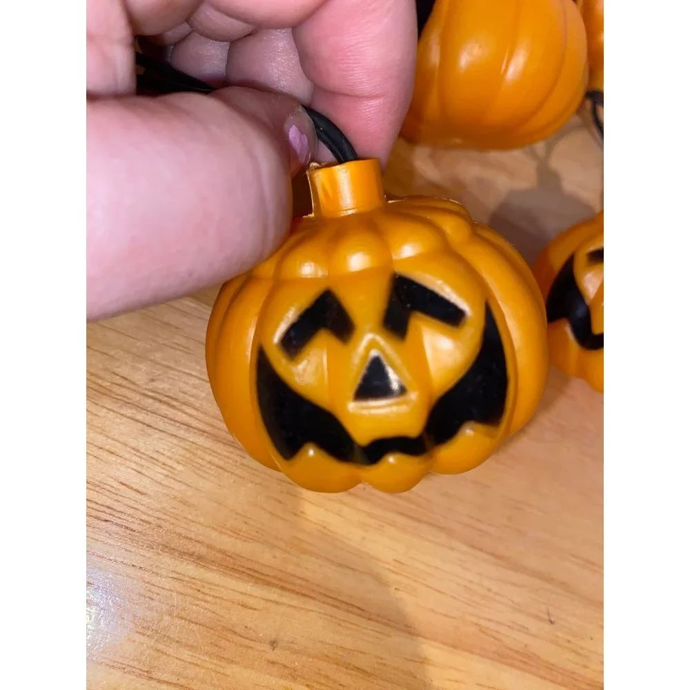 Vintage Halloween Jack O Lantern Blow Mold Pumpkin Head String Lights Works